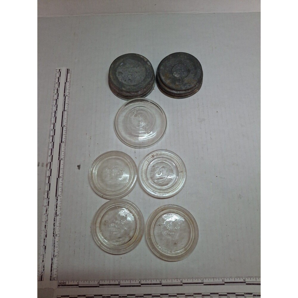 Ball Jar glass and zinc Lids, Mixed Lot of 7 Vintage Canning  2 5/8 Inch